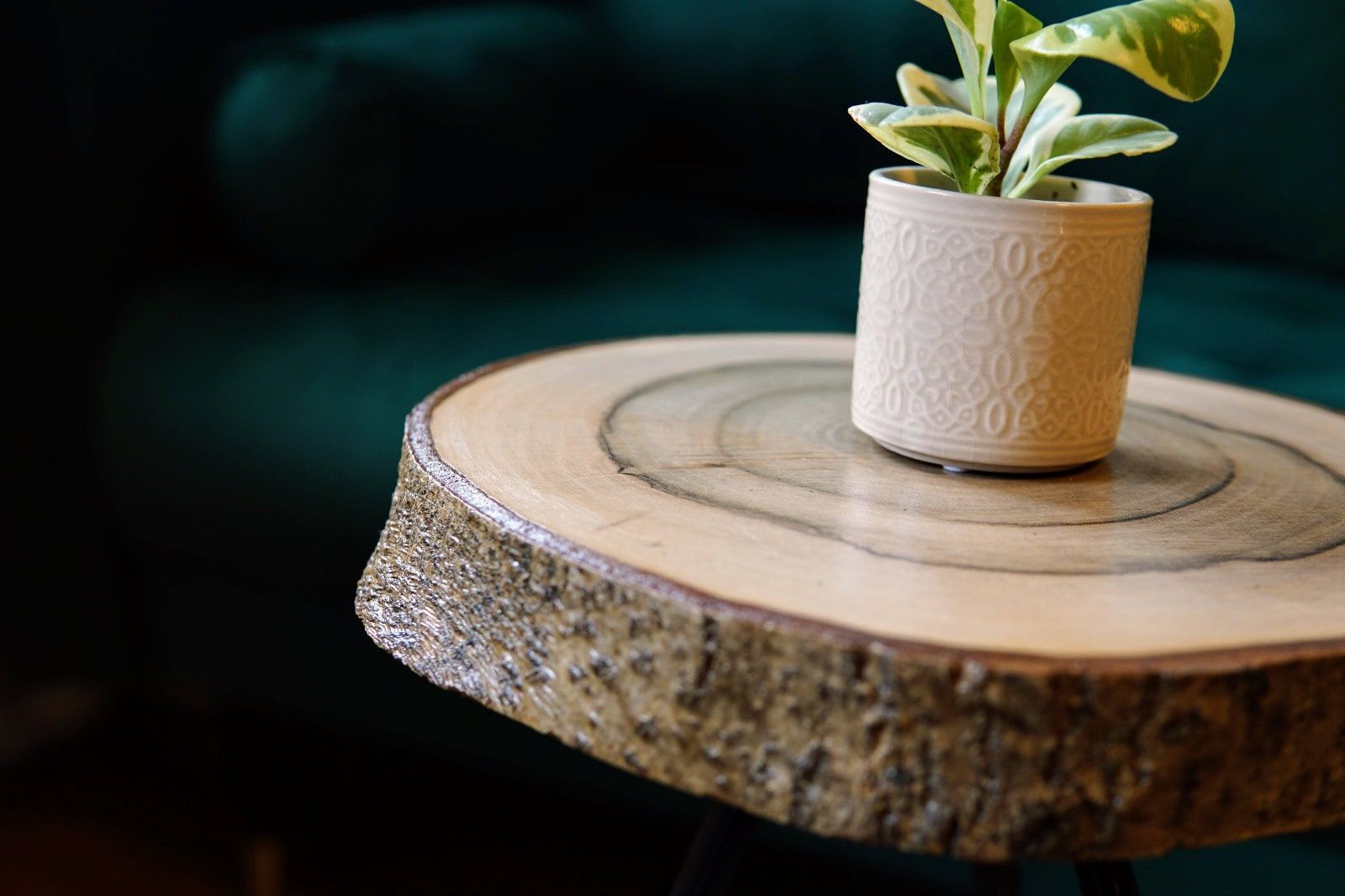 Stolik kawowy z plastra drewna orzech 30cm ręcznie wykonany plaster