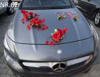 Ślubna ozdoba dekoracja na auto samochód do ślubu CZERWIEŃ Nr. 062