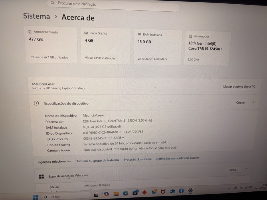 Computador game VICTUS  outra informações na imagem do PC