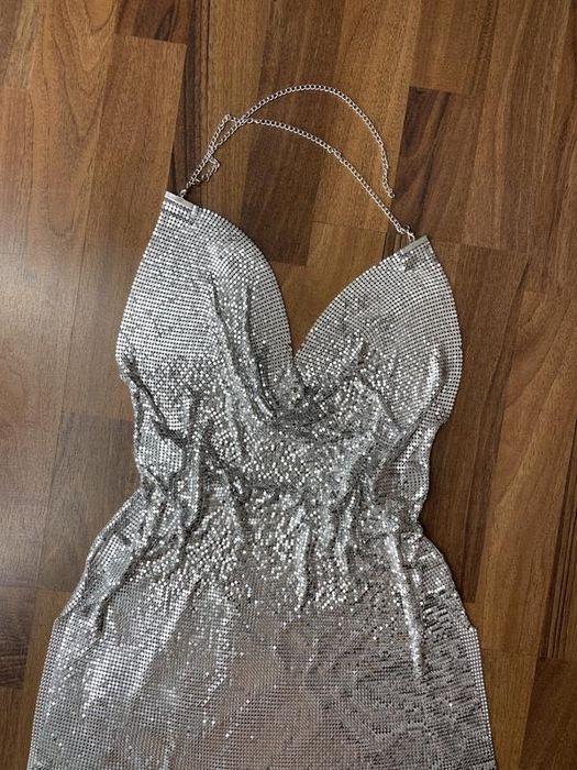 Сукня кольчуга срібляста металева для фотосесії міні