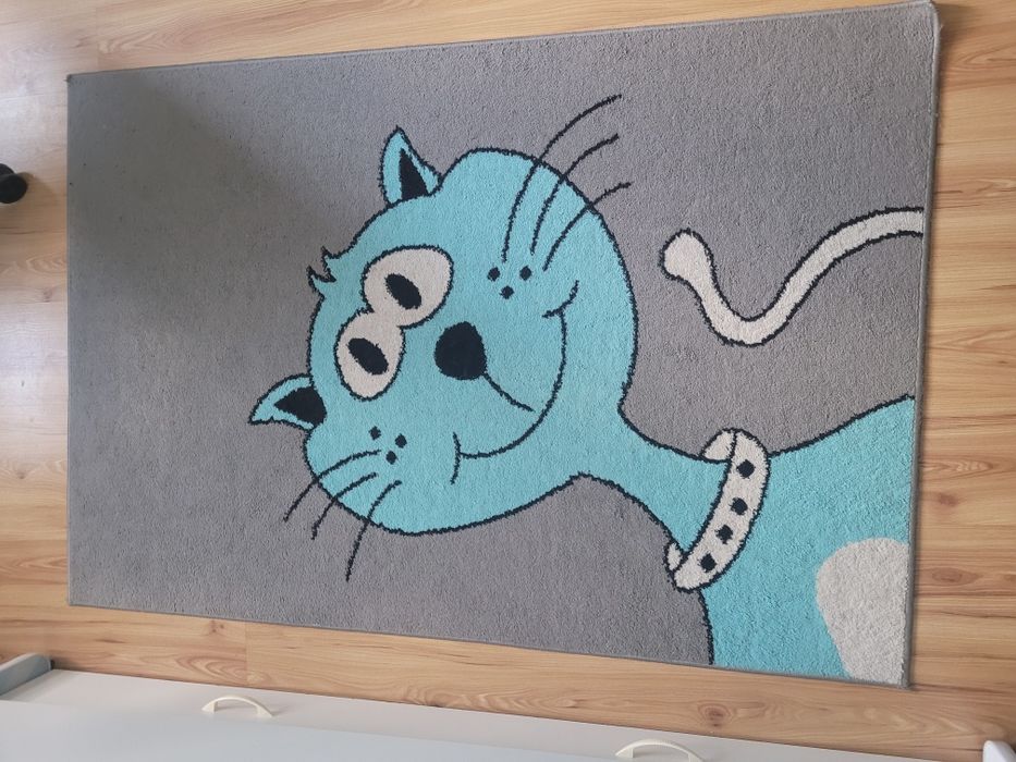 Dywan dziecięcy kotek 150x100 turkusowy szary