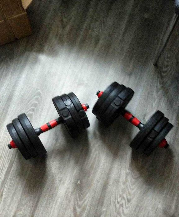 ZESTAW HANTLI BITUMICZNYCH ze sztangą *nowe hantle* 2x10kg 20kg