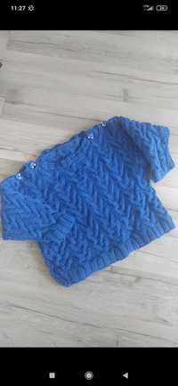 Kobaltowy chabrowy sweterek handmade 80/86