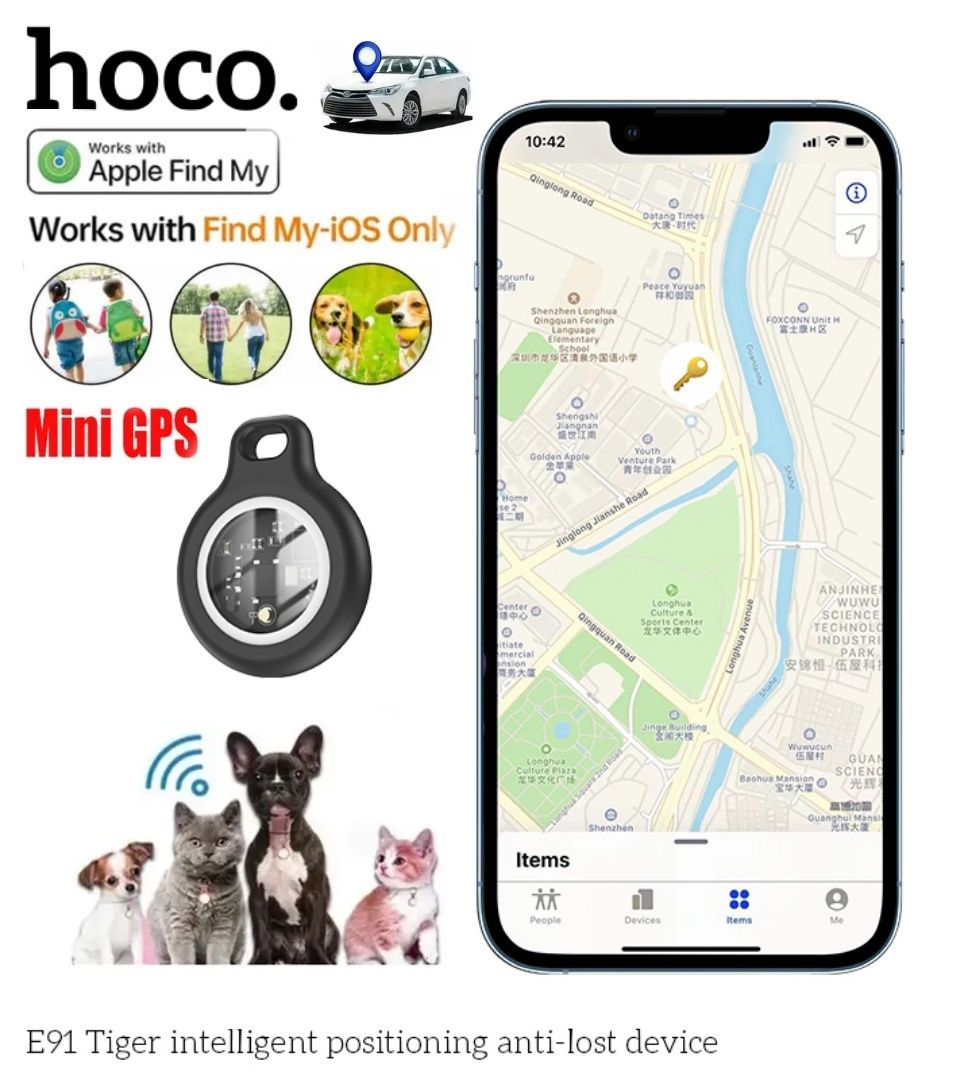 Трекер Hoco E91 AirTag GPS брелок для поиска детей животных авто веще