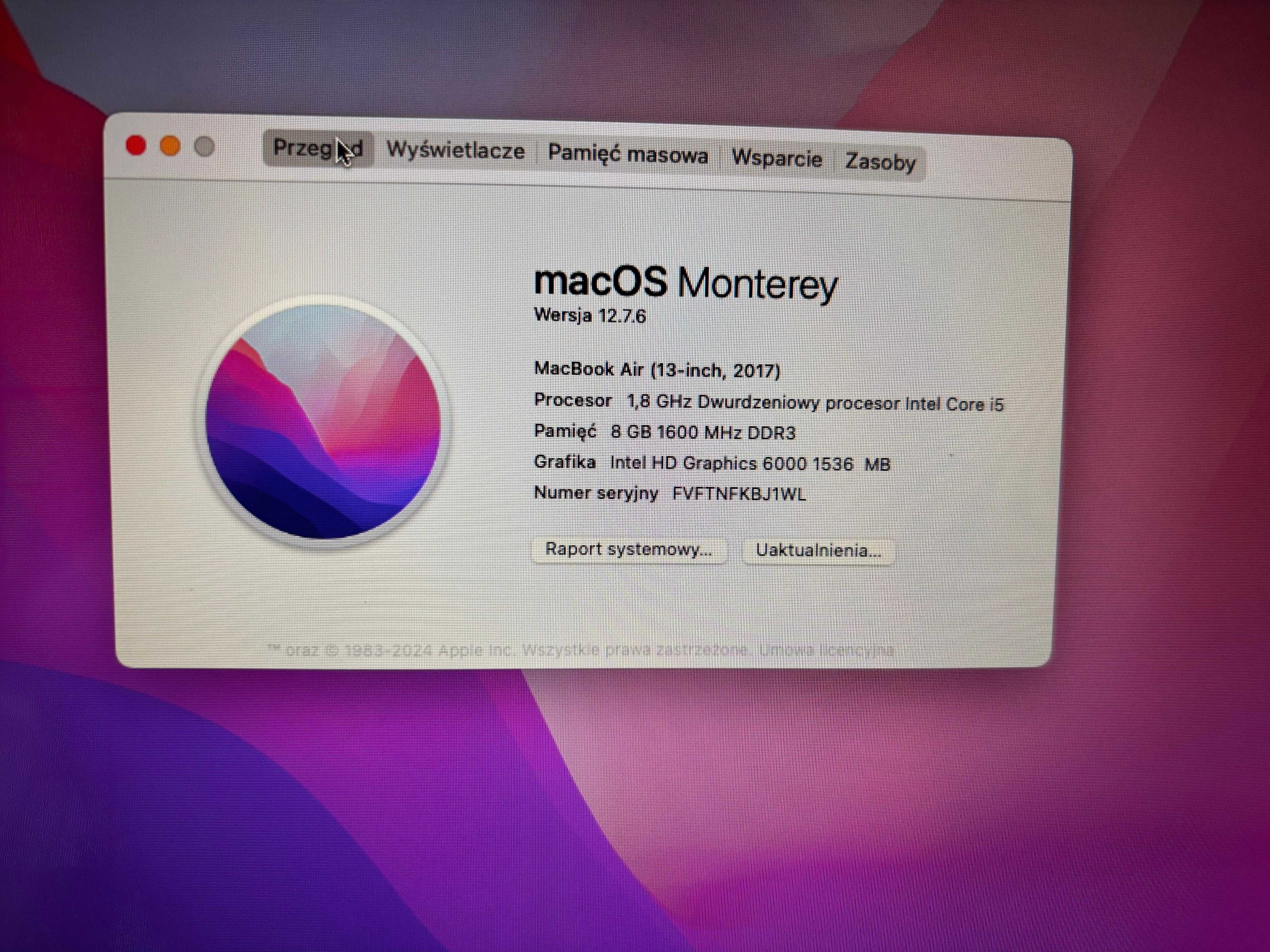 Apple MacBook Air 2017, 256GB SSD 76cykle ładowania !!!