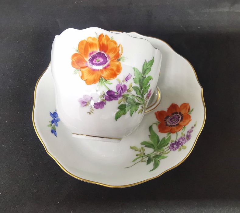 Porcelana Meissen DUO Mokka Miśnia Dekor kwiatowy