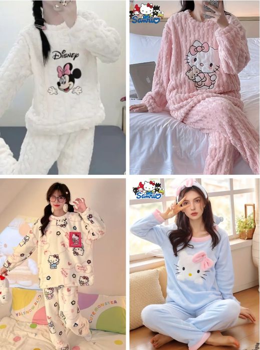 Теплая женская пижама плюшевый домашний костюм Hello kitty, Disney