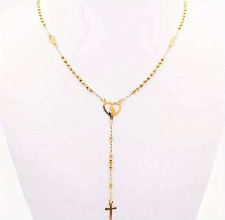 Złota Krawatka Naszyjnik Różaniec Biżuteria Religijna