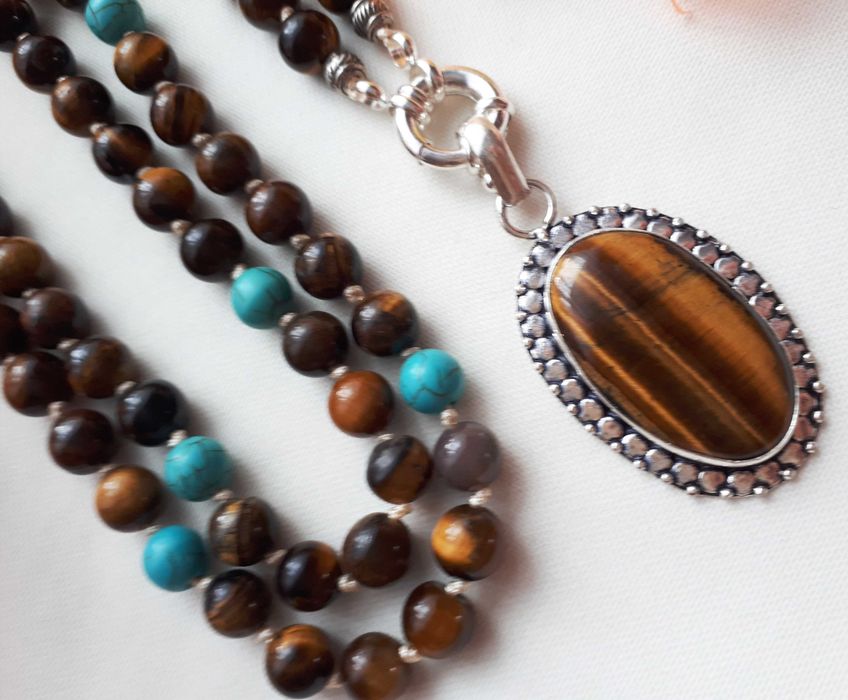 Naszyjnik i wisir z naturalnych kamieni - Tygrysie oko
