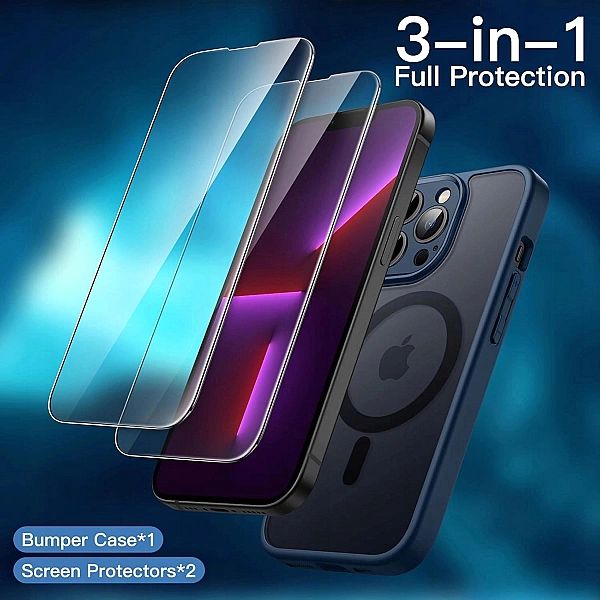 Etui Magnetyczne iPhone 13 Pro Max 6,7 x2 Szkło Hartowane JETech niebi