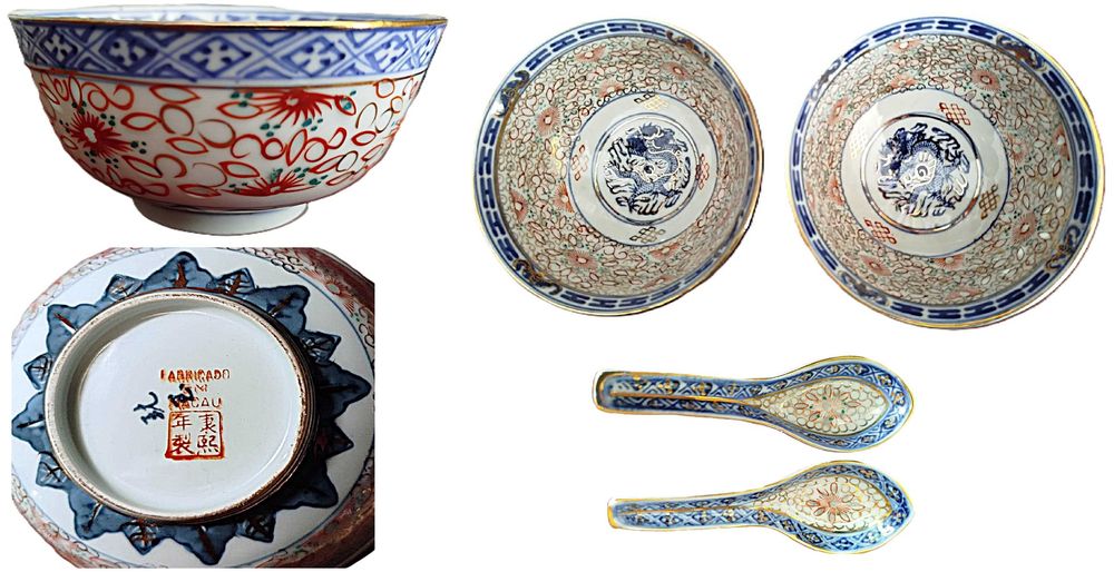 Loiça-9 Tigelas de Arroz Antigas em Porcelana Chinesa