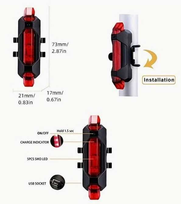 Luz Traseira De Bicicleta LED Recarregável USB