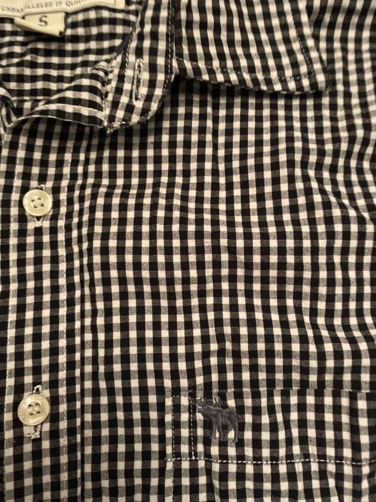 Abercrombie A&F męska koszula w kratkę S/M czarno - biała, ideał