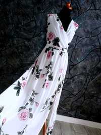 Długa suknia w kwiaty maxi rozmiar 46 3xl na wesele komunie chrzciny