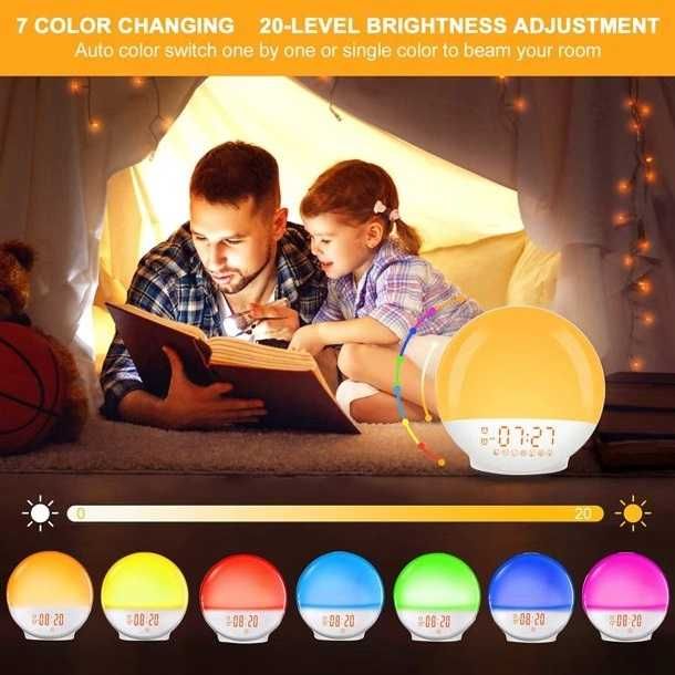 LED lampka nocna wschód słońca budzik cyfrowy FM