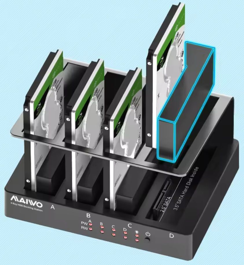 Док-станция 72TB Maiwo K305BU3S для 4 HDD SSD SATA 2,5"/3,5"-USB3.0