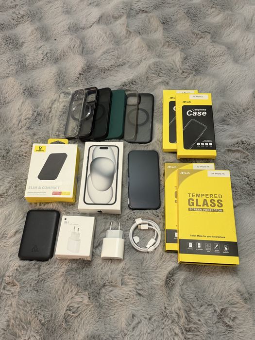 Apple Iphone 15 Black 128Gb Bateria 89% Duży zestaw