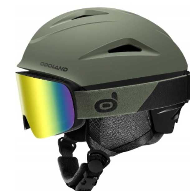 Kask Narciarski Snowboardowy z Goglami UV Odoland Khaki Rozm L 60-61cm