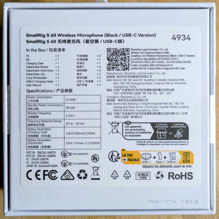 Microfone Wireless SMALLRIG S60 (Preto / USB-C) - NOVO