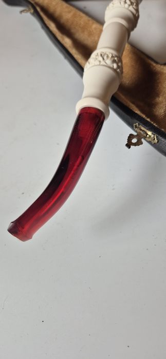 Piękna stara olbrzymia fajka z pianki morskiej sepolit w etui 34 cm