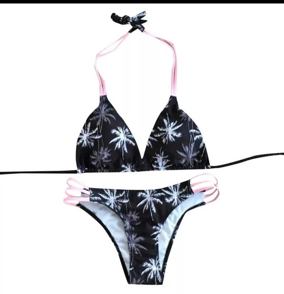 Biquini Bikini triângulo preto e rosa