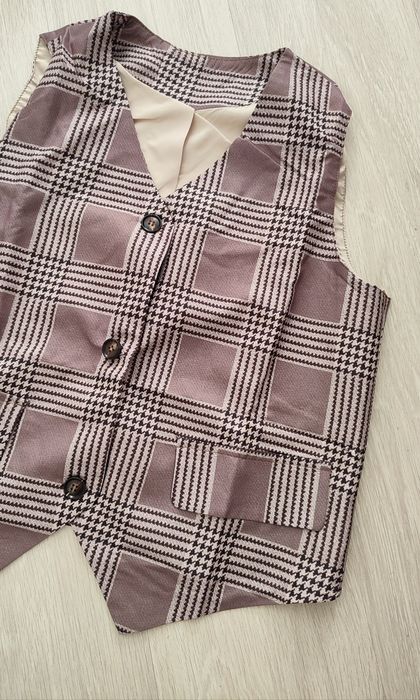 Elegancka damska garniturowa kamizelka w kratę 40/42 jesień biuro
