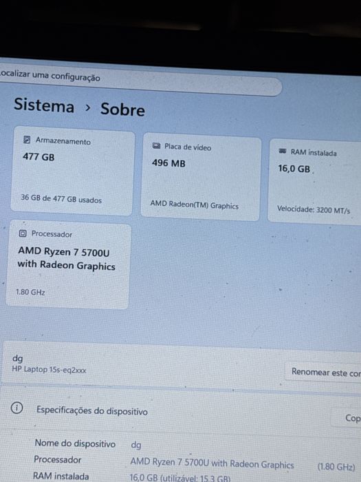 Notebook Portatil HP Core i5 - 16GB - SSD 512 GB