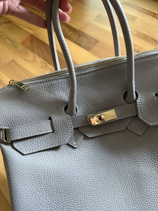 Torba kuferek Laura Biaggi skóra szara 35 cm