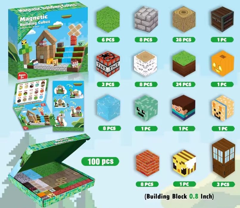 Магнітний конструктор Майнкрафт Minecraft 100 шт  магнитный  Майнкрафт