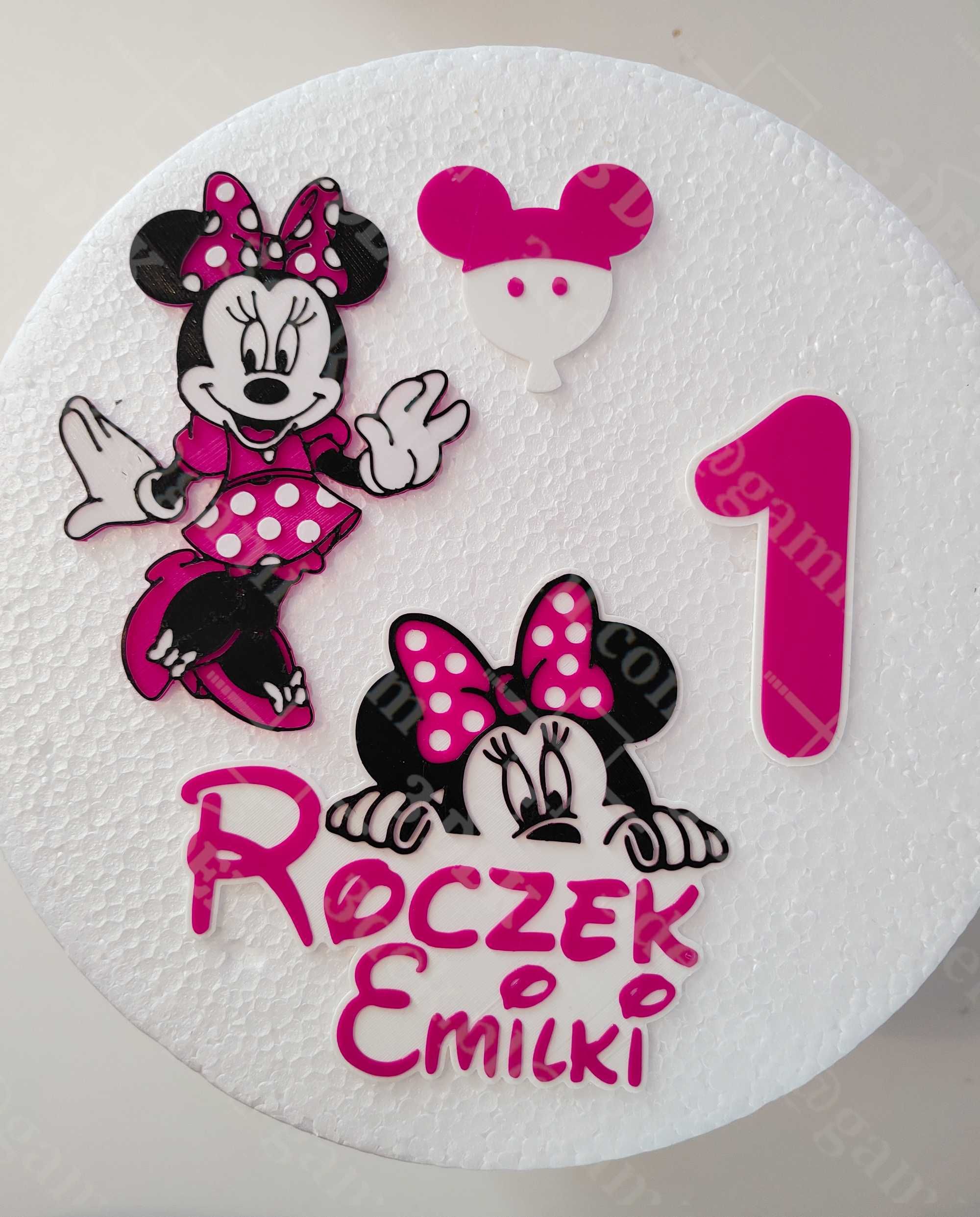 Topper dekoracje na tort myszka Mini, Miki. Personalizowany napis!