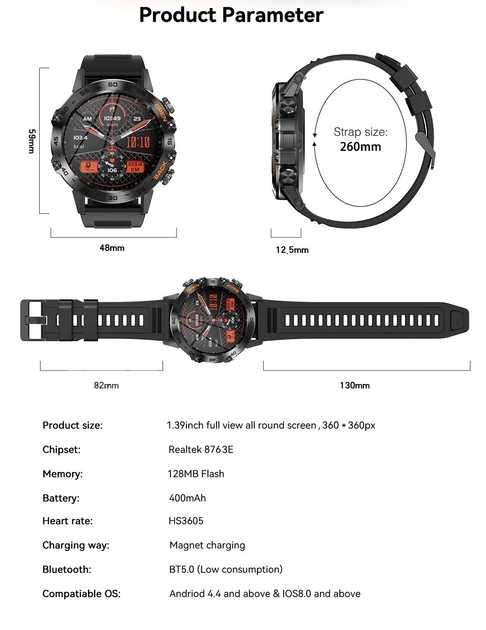 Смарт годинник Melanda K 52, для військових, тактичний, спортивний