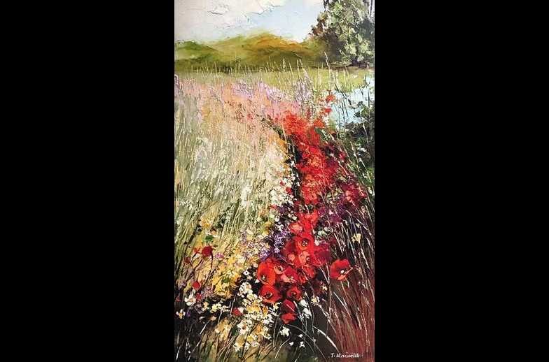 Kowalik - Letnia łąka 40x60cm  obraz olejny kwiaty  maki