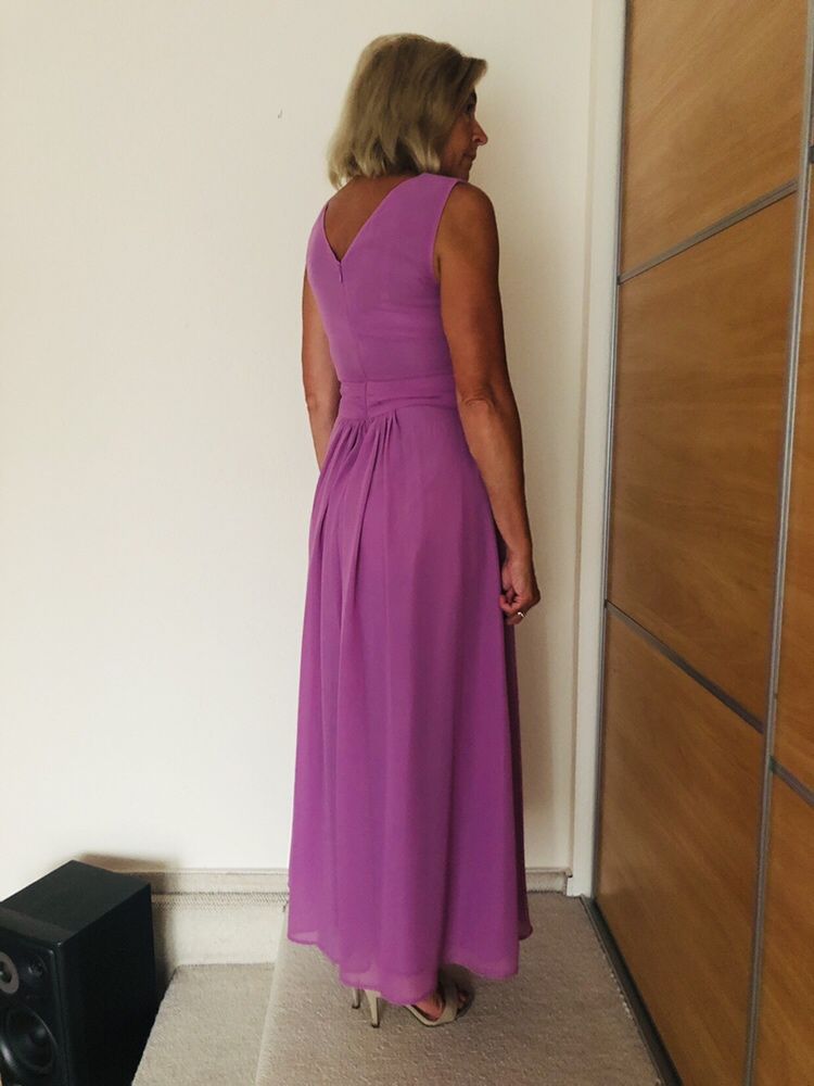 Liliowa, fioletowa suknia wieczorowa do kostek