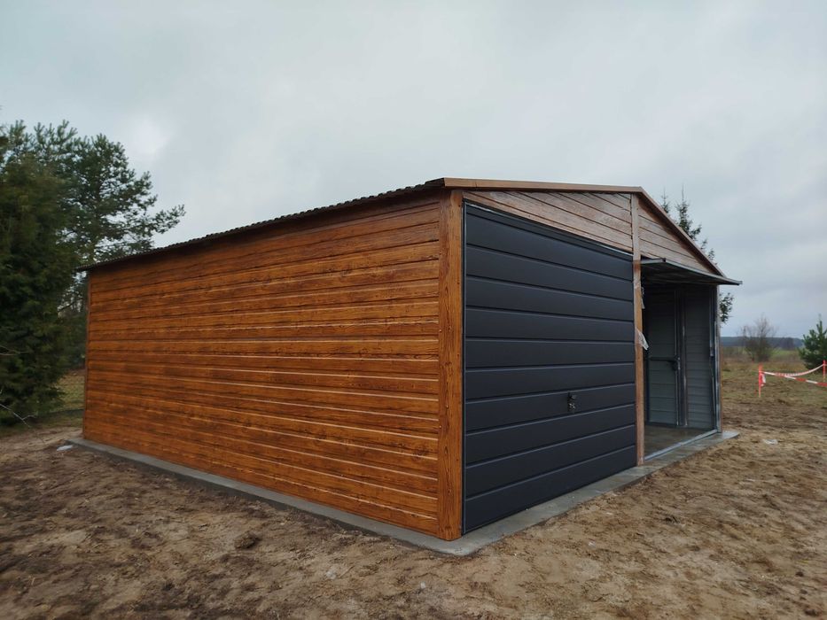Garaż PREMIUM Drewno 6x5 Dwa stanowiska Brama Uchylna