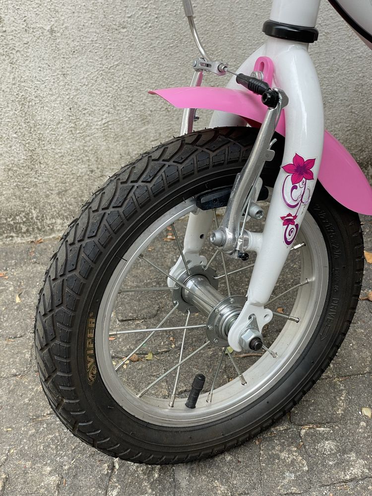 Bicicleta criança Venus branca e rosa