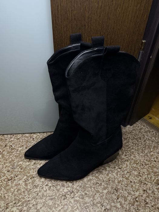 Сапоги Козаки чорні , замшиві