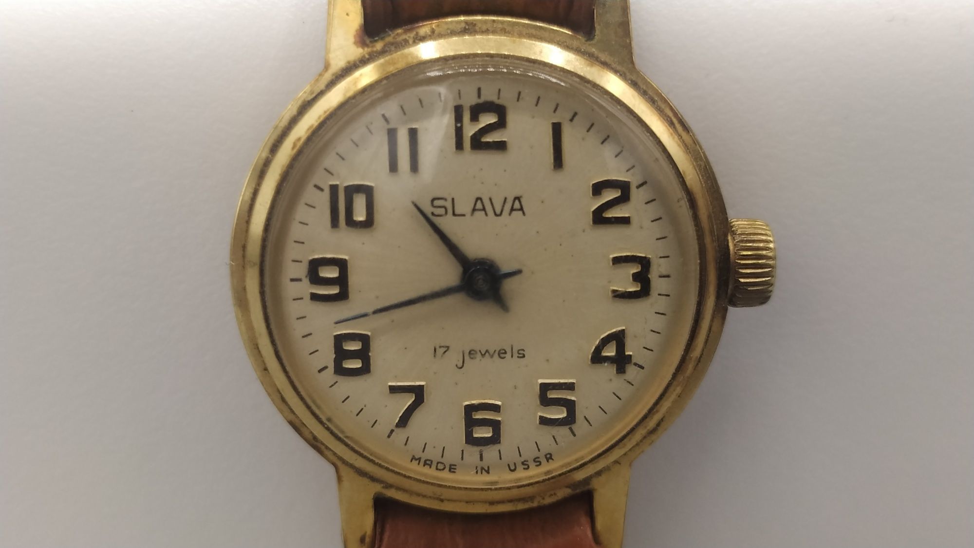 SLAVA damski zegarek z czasów PRL 17 jewels sprawny pasek skórzany