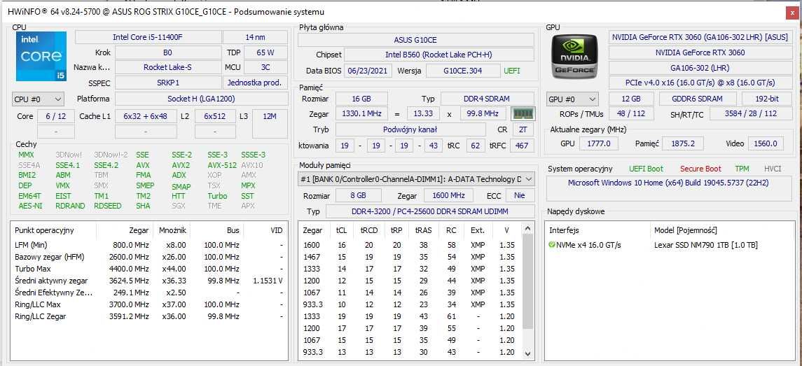Komputer do gier ASUS ROG RTX3060