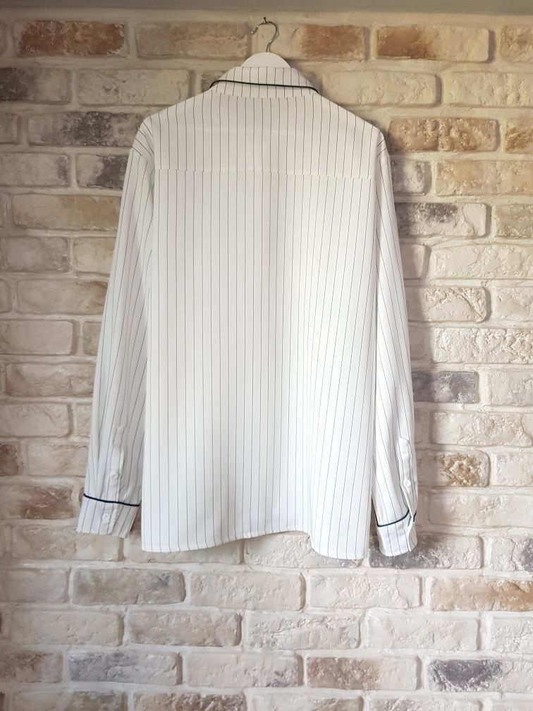 Męska elegancka koszula biała w paski XL