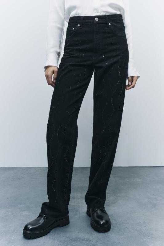 Джинси Zara collection straight-leg mid-rise зі стразами 2553/245