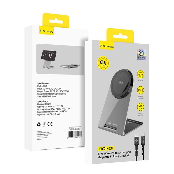 Blavec Ładowarka indukcyjna BQI-01 Qi2 15W Magsafe + kabel Raptor