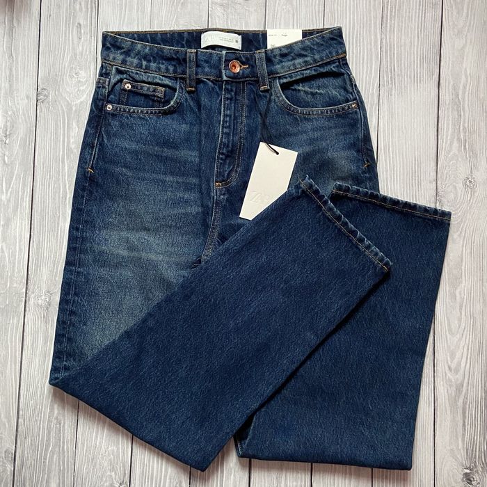 Джинси Zara мом темно-сині, з високою посадкою