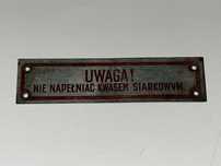 Mała Tabliczka - UWAGA ! Nie napełniać kwasem siarkowym - PRL !