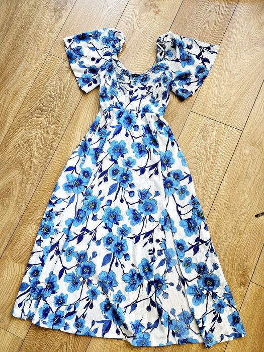 Letnia sukienka mohito midi xxs 32 biało niebieska