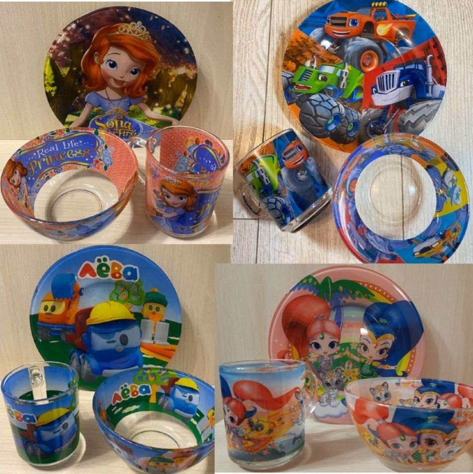 Дитячі набори посуду з різними мультфільмами