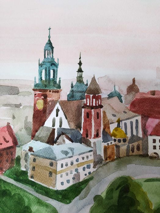 Obraz akwarela Kraków Denys Tsarenko Oryginał