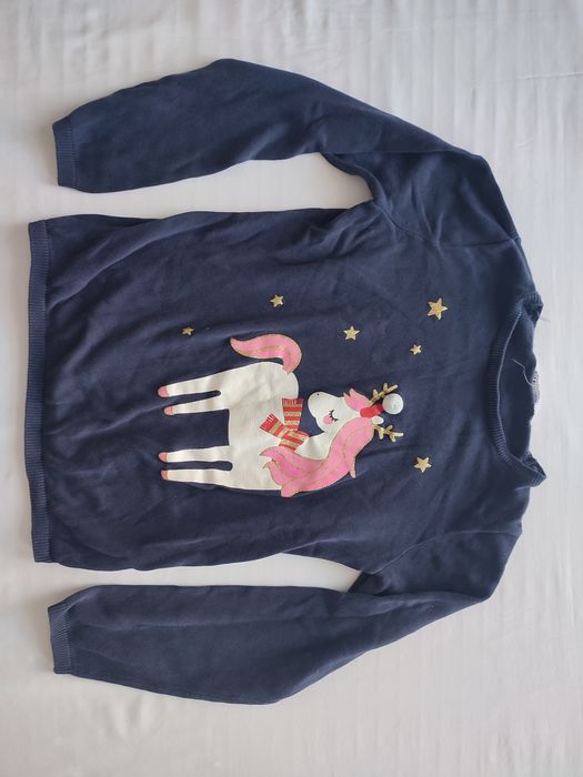 Granatowy Świąteczny sweterek z jednorożcem rozmiar 134-140 H&M