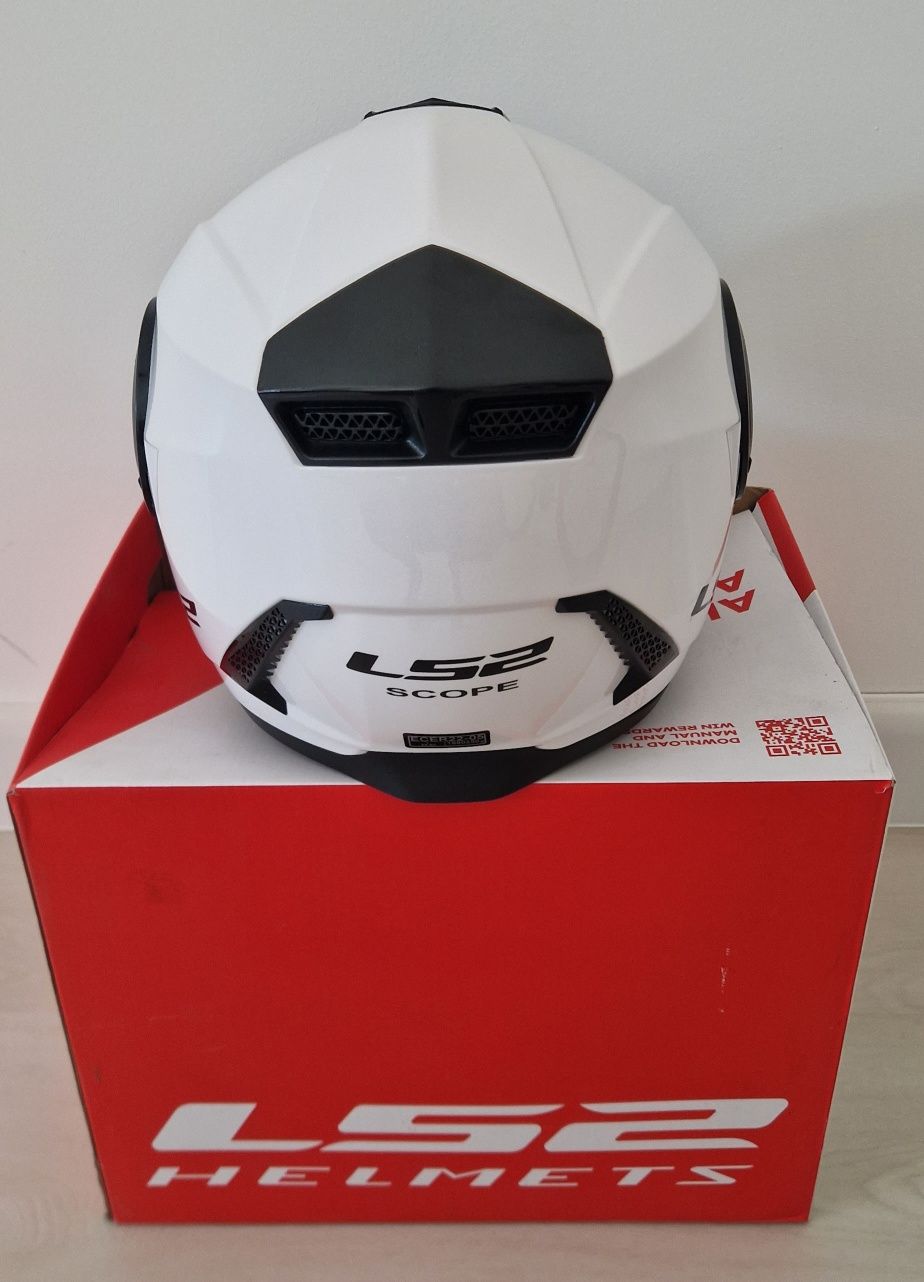 Kask motocyklowy szczenkowy LS2 SCOPE SOLID Bialy L J.Nowy Tanio Okaz