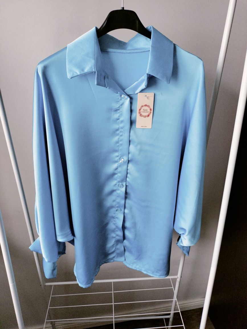 Koszula satynowa nietoperz niebieska uni L-3XL