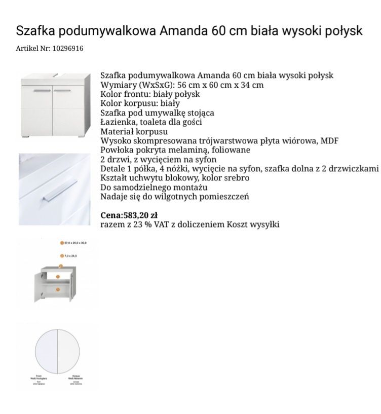 Trendteam Amanda Szafka pod Umywalkę Biały